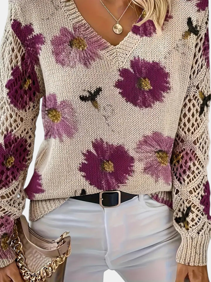 Women's Blooming Chic Knit Sweater - Effortless Everyday Elegance