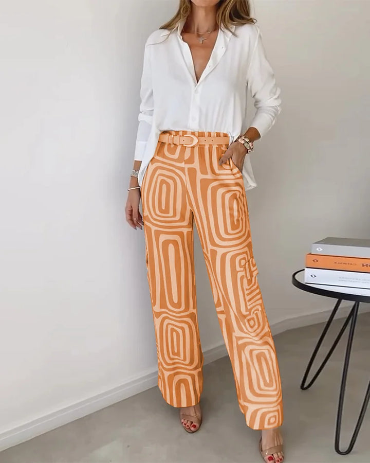 Women's Geometric Print Two-Piece Set - Effortless Elegance