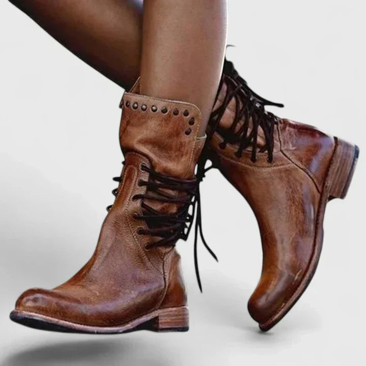 Women's Lara Lace-Up Mid-Calf Boots - Edgy Everyday Style