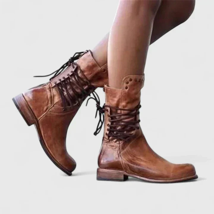 Women's Lara Lace-Up Mid-Calf Boots - Edgy Everyday Style