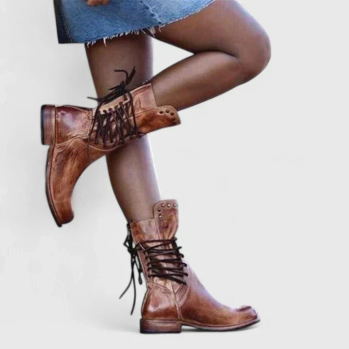 Women's Lara Lace-Up Mid-Calf Boots - Edgy Everyday Style