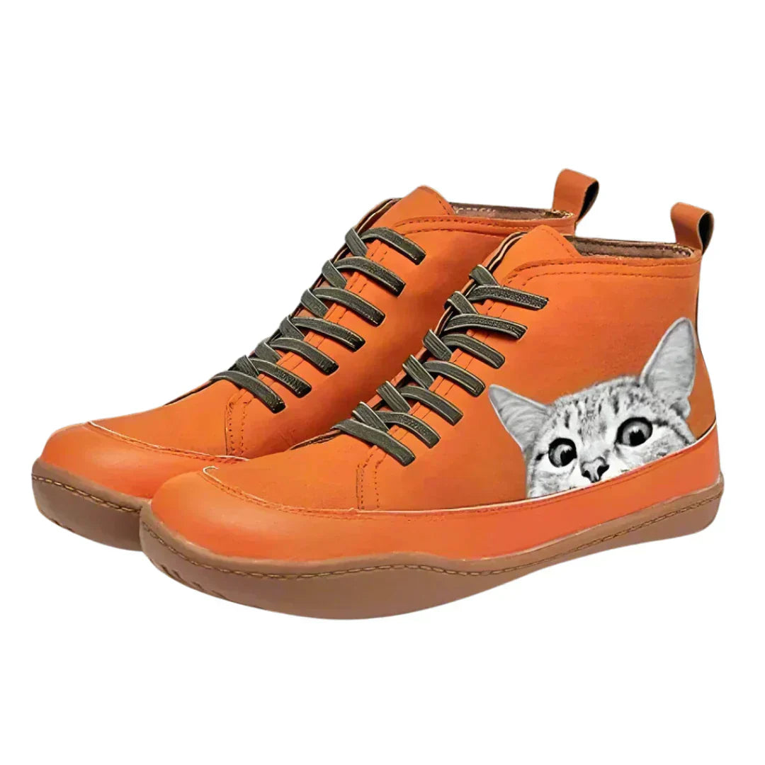 Women's Playful Cat High-Top Sneakers - Fun Cat Graphic