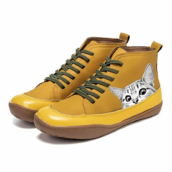 Women's Playful Cat High-Top Sneakers - Fun Cat Graphic