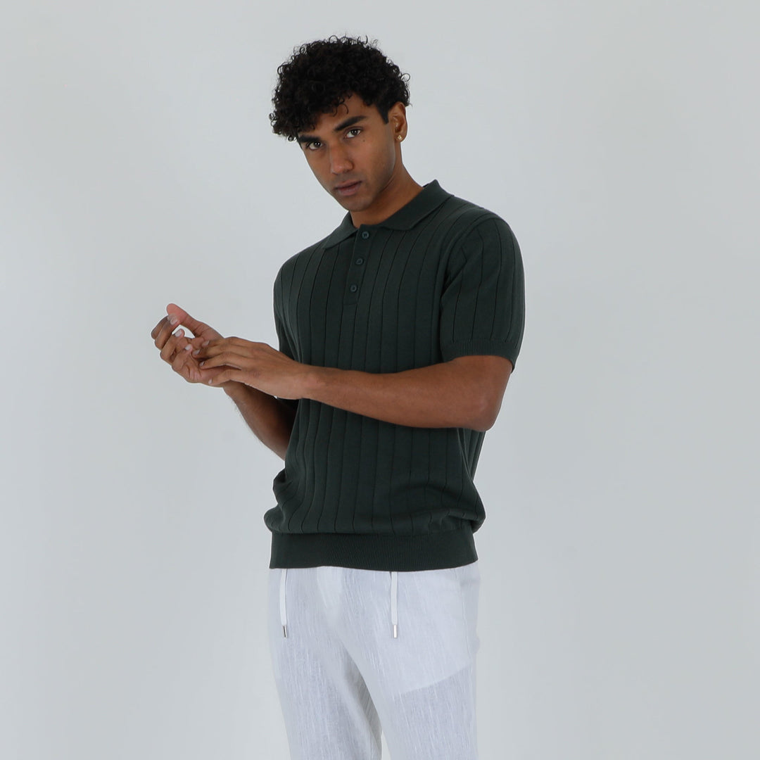 Men's Cotton Crepe Knit Polo Shirt – Revere Collar Summer Knit