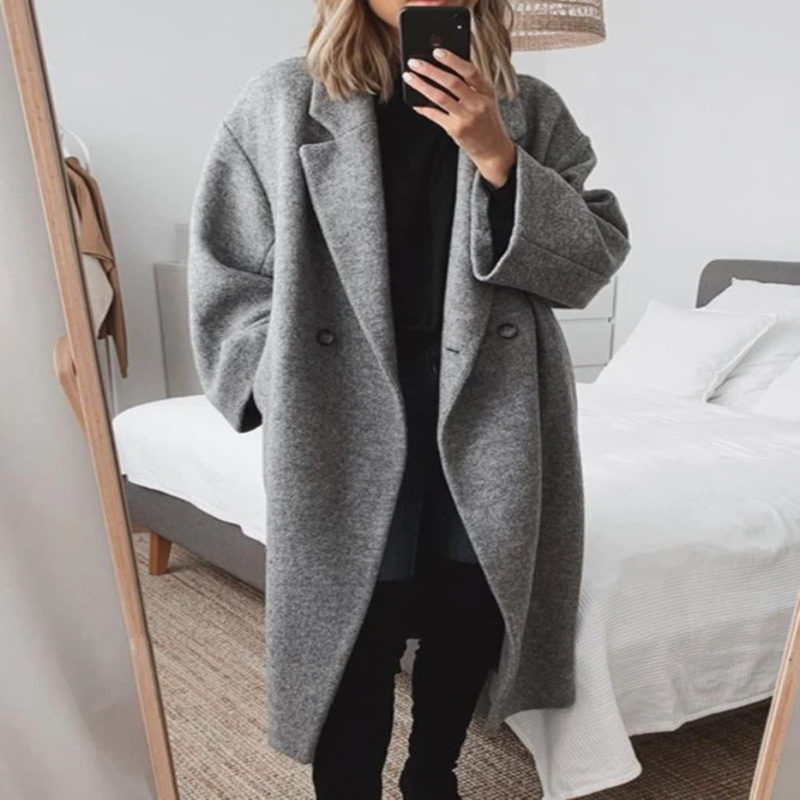 Women's Cotton Blend Classic Overcoat - Elegant & Warm