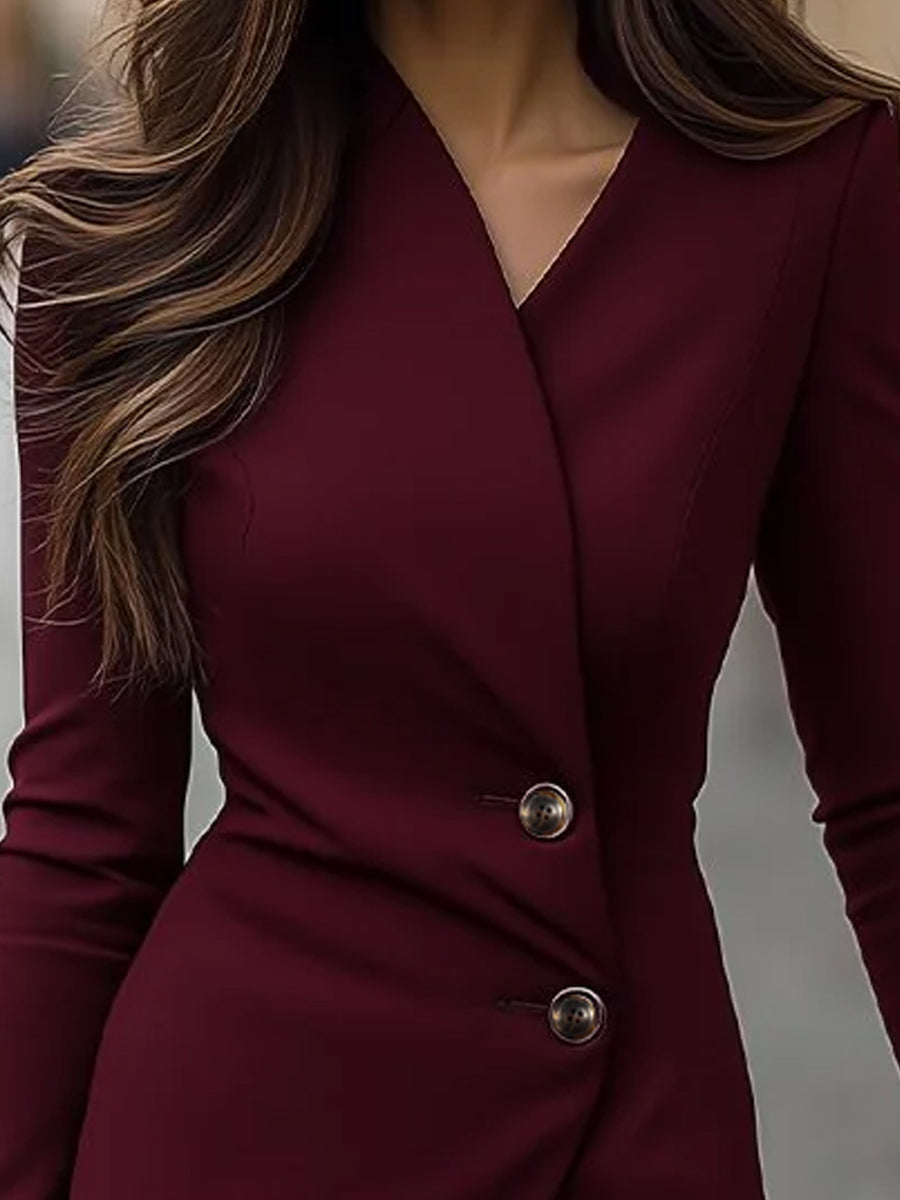 Women's Wrap-Style Buttoned Midi Dress - Effortless Evening Elegance