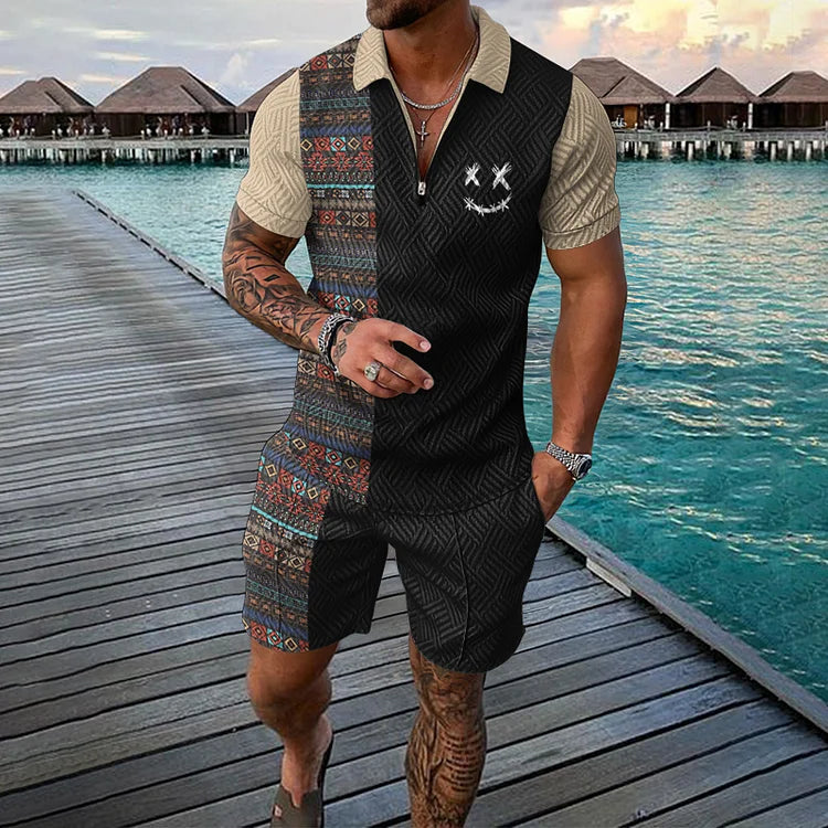 Women's Smiley Print Polo Set - for Beach Days & Summer Evenings