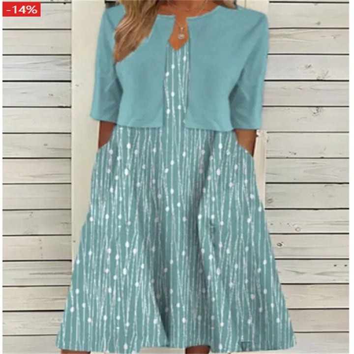 Women's Floral Two-Piece Midi Dress - Elegant & Flowing Fit