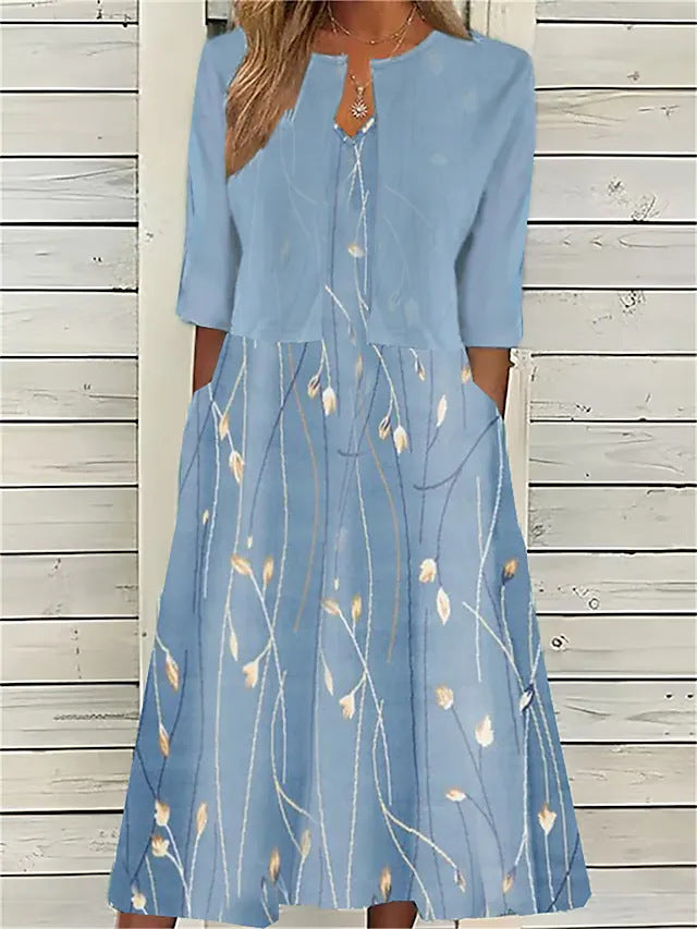 Women's Floral Two-Piece Midi Dress Set - Elegant & Comfortable