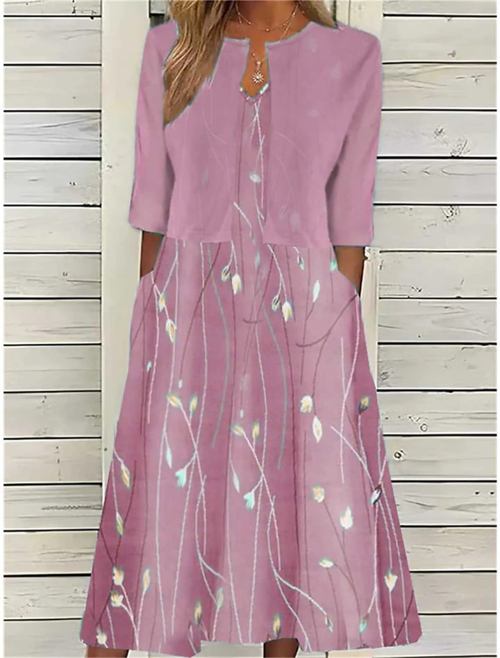 Women's Floral Two-Piece Midi Dress - Elegant & Flowing Fit