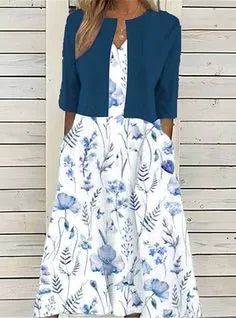 Women's Floral Two-Piece Midi Dress - Elegant & Flowing Fit