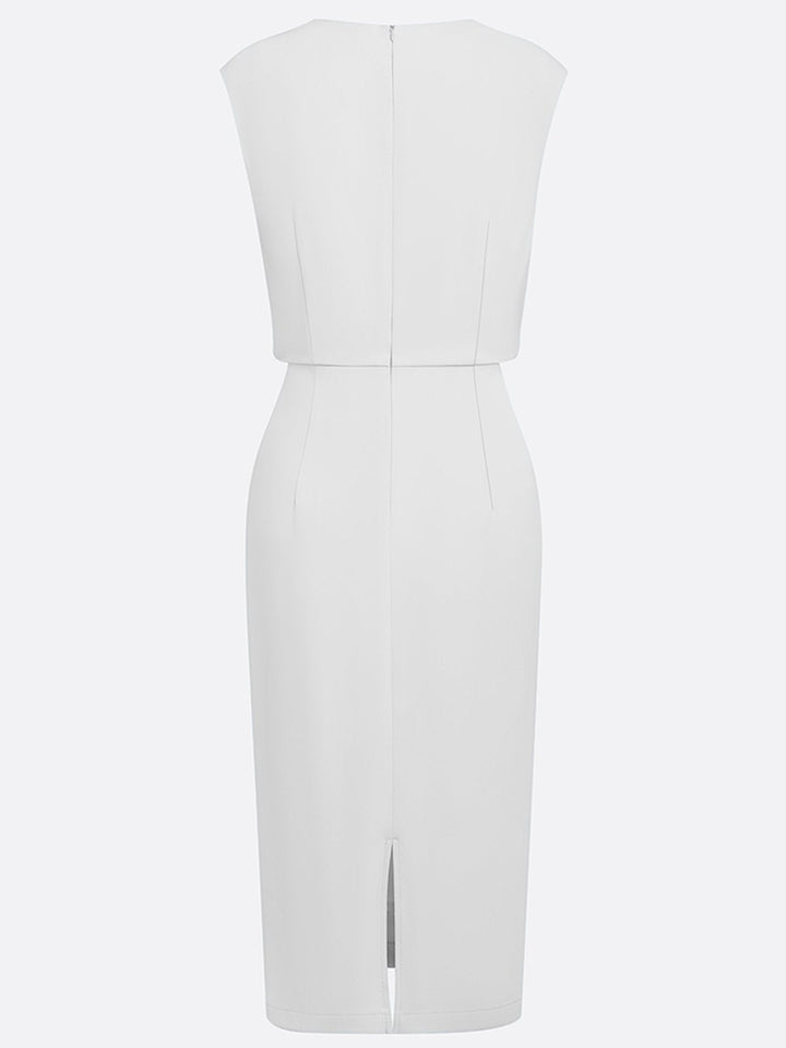 Women's Stretch Midi Dress with Side Drape - Effortless Elegance
