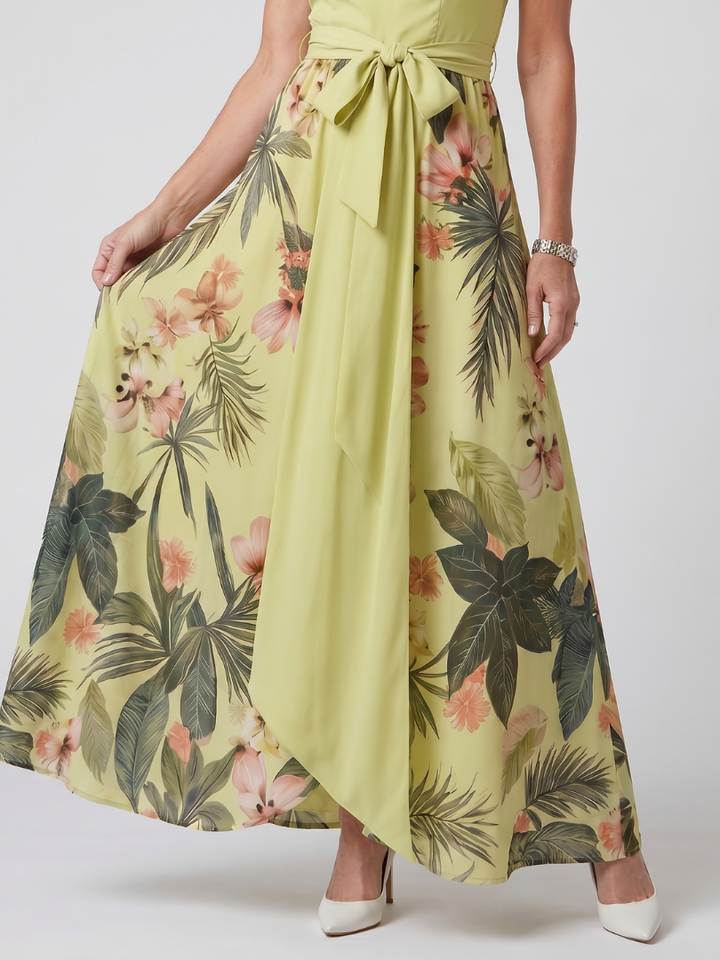 Women's Botanical Draped Halter Maxi Dress - Effortless Elegance