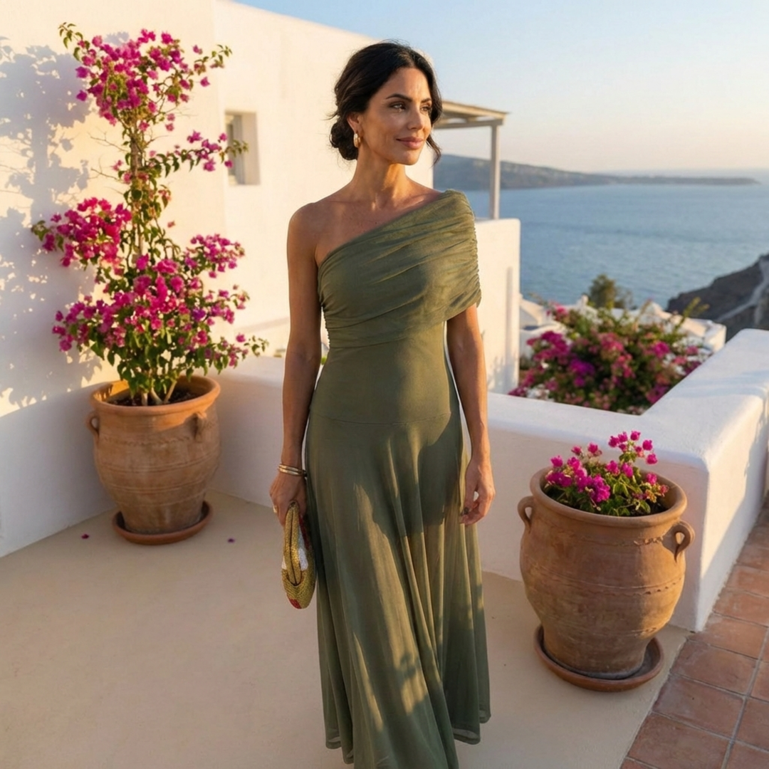 Women's Flowing Wide Dress - Natural Elegance for Day and Night