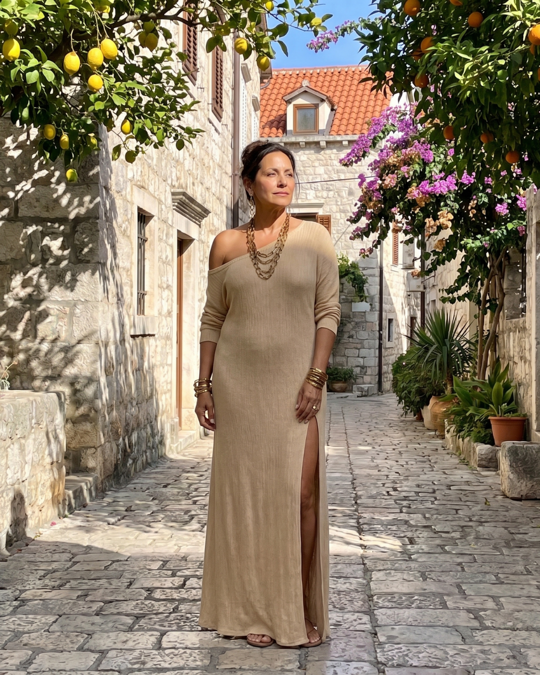 Women's One Shoulder Flowing Midi Dress - Warm Days & Evenings