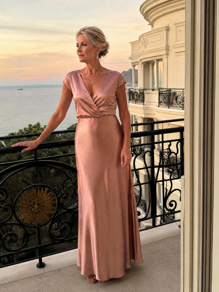 Women's Cap Sleeve Wrap Bodice Maxi Dress - Evening Special