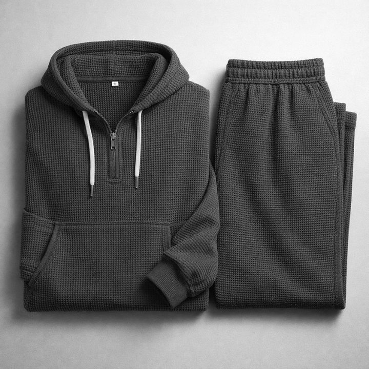 Men's Waffle-Knit Set – Quarter-Zip Hoodie & Joggers