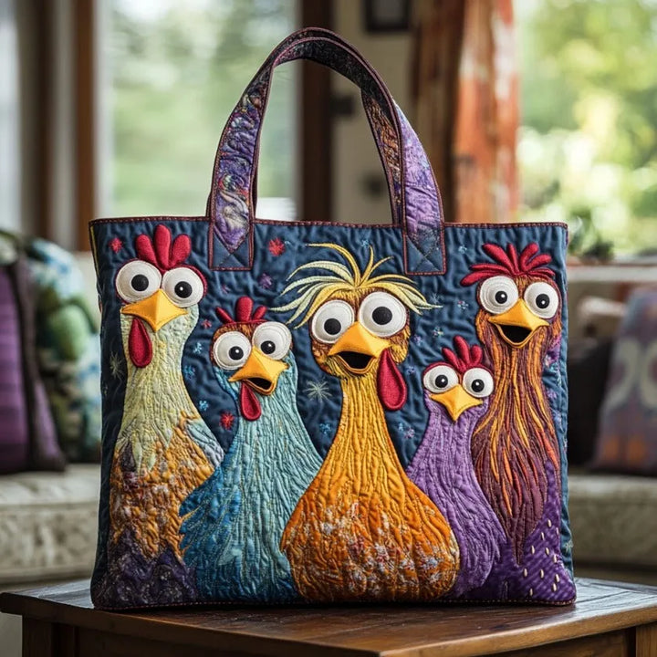 Women's Handmade Tote Bag with Multicolor Hen Print - Everyday Chic