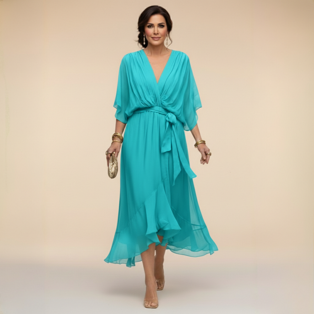 Women's Chiffon V-Neck Dress - Lightweight & Elegant