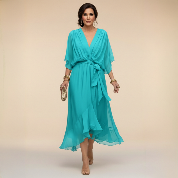 Women's Chiffon V-Neck Dress - Lightweight & Elegant
