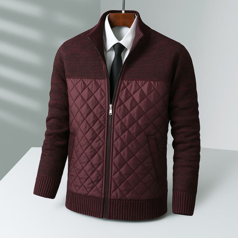 Men's Quilted Hybrid Jacket – Knit-Sleeve Funnel-Neck Layer