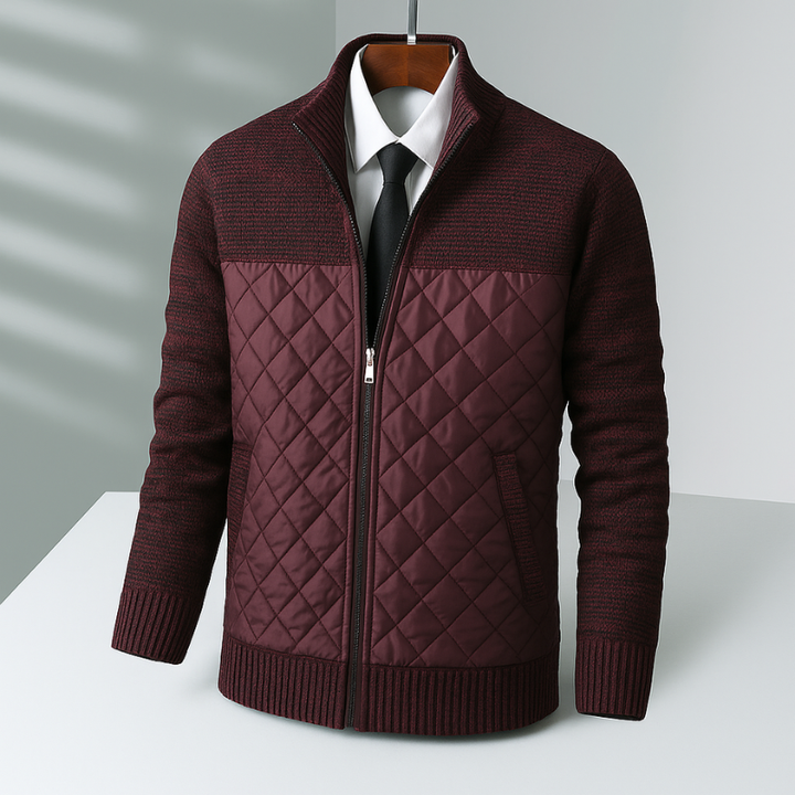 Men's Quilted Hybrid Jacket – Knit-Sleeve Funnel-Neck Layer