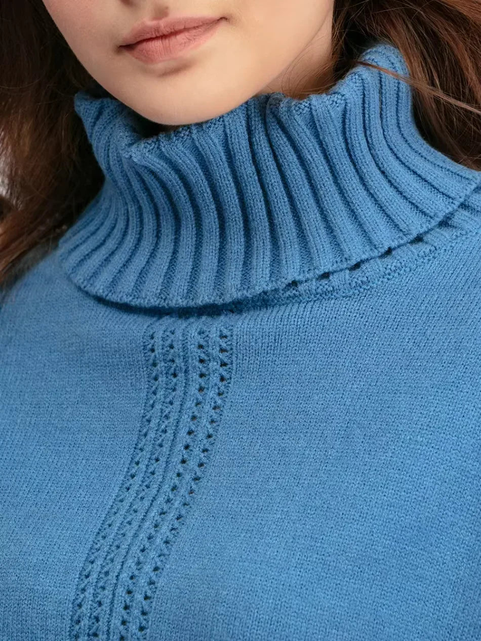 Women's Turtleneck Knit Sweater and Loose Pants Set - Cozy Casual