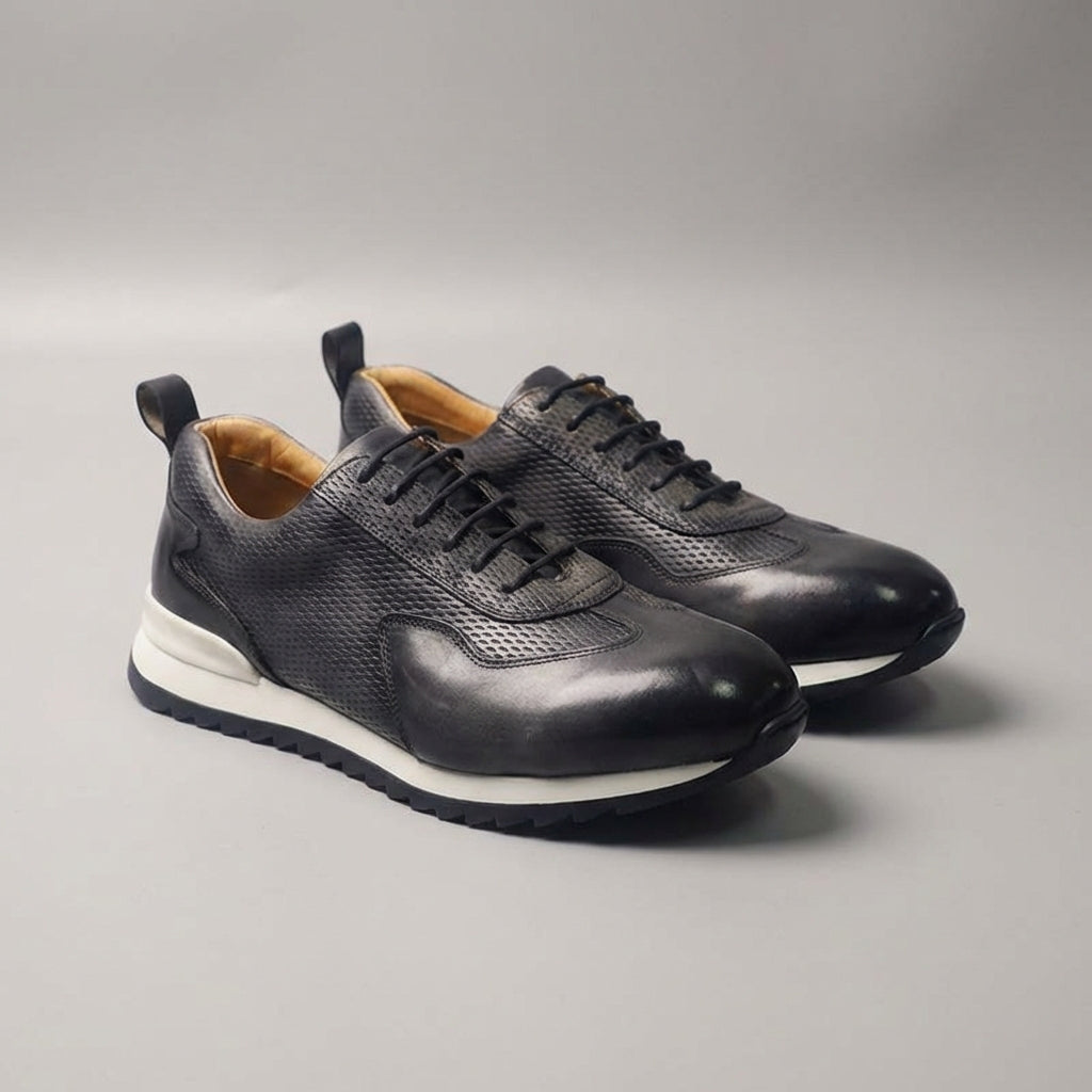 Men's Cowhide Leather Trainers – Woven Court Sneakers