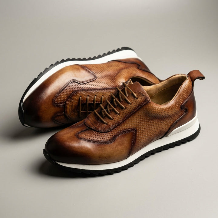 Men's Cowhide Leather Trainers – Woven Court Sneakers