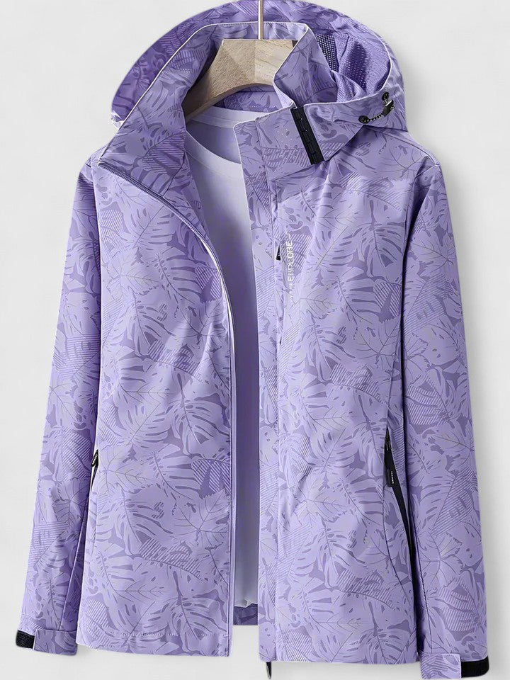 Women's Leaf Print Hooded Jacket - Lightweight & Versatile