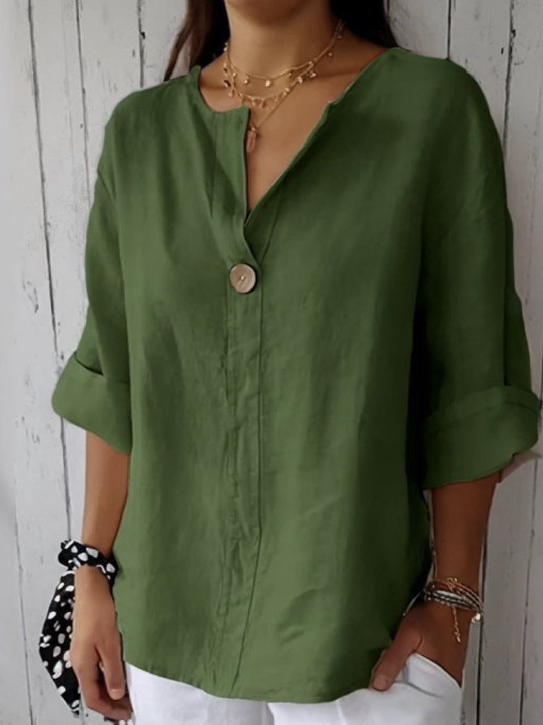 Women's Linen V-Neck Relaxed Blouse - Effortless Everyday Style