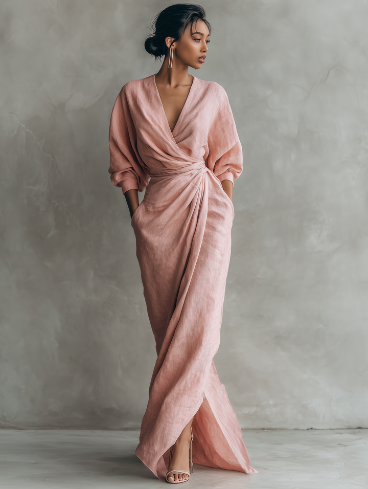 Women's Minimalistic V-Neck Maxi Dress - Effortless Elegance
