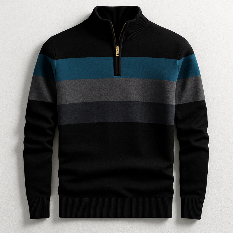 Men's Cotton Quarter-Zip Sweater – Striped Knit Jumper