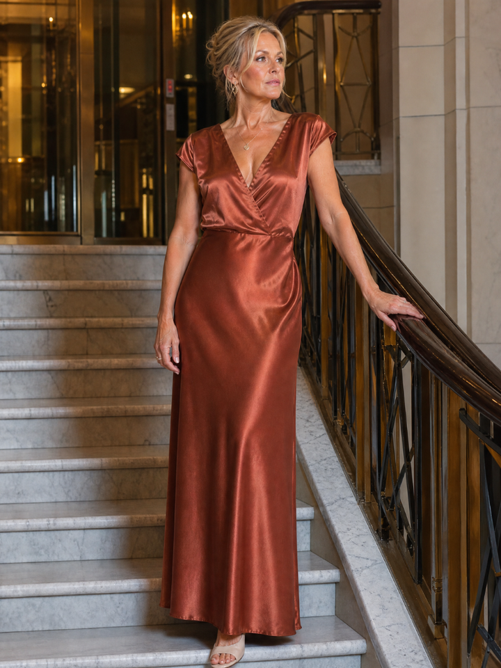 Women's Cap Sleeve Wrap Bodice Maxi Dress - Evening Special