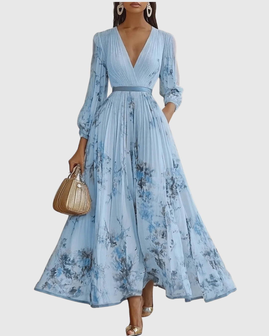 Women's Elegant Pleated Maxi Dress - Graceful & Feminine