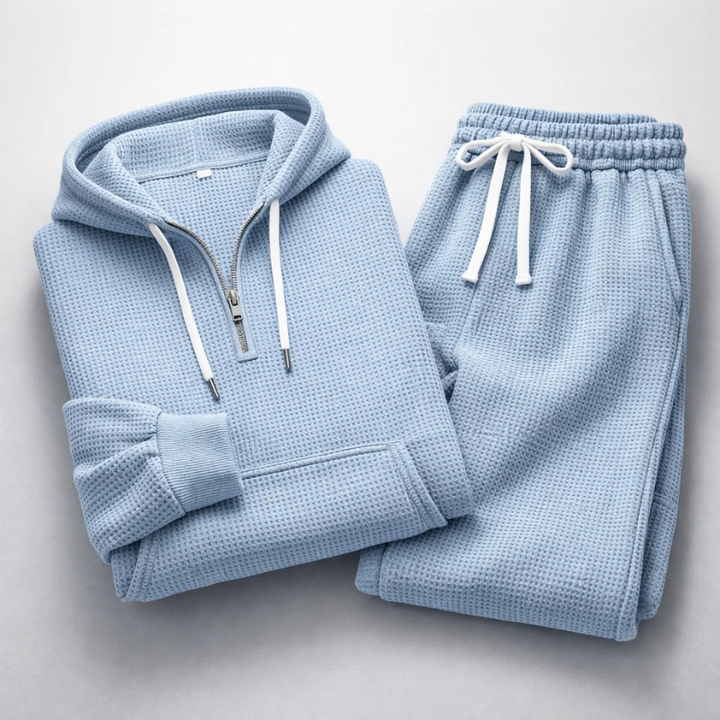 Men's Waffle-Knit Set – Quarter-Zip Hoodie & Joggers