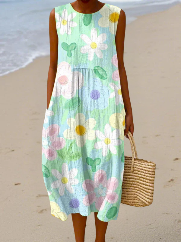 Women's Relaxed Fit Floral Midi Dress - Sunny Day Essential