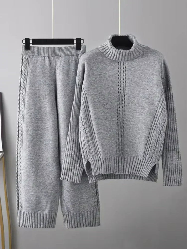 Women's Turtleneck Knit Sweater and Loose Pants Set - Cozy Casual