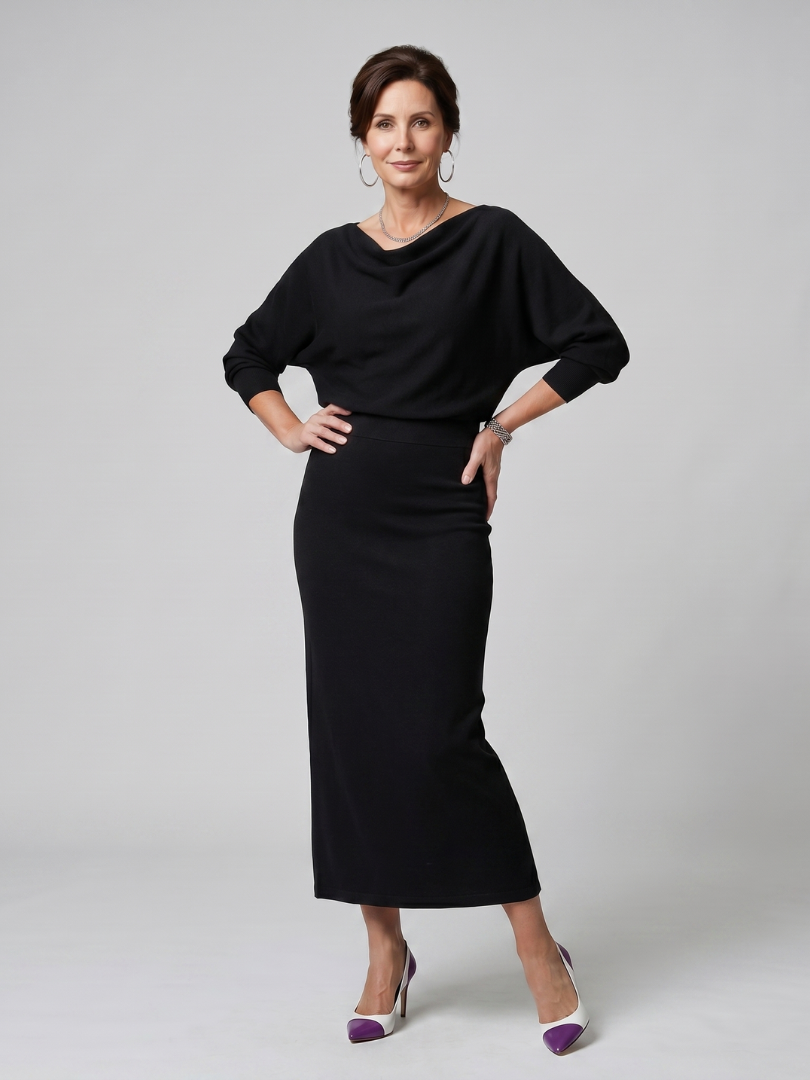 Women's Romy Draped Neckline Fitted Midi Dress - Classic Silhouette