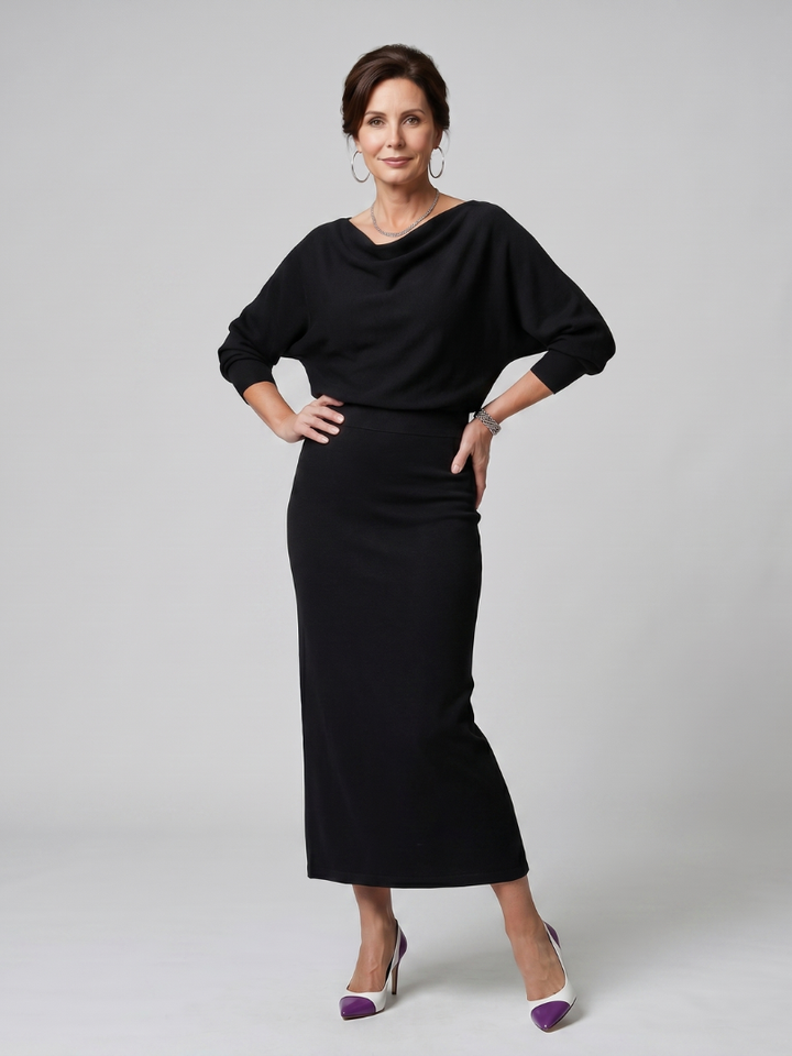 Women's Romy Draped Neckline Fitted Midi Dress - Classic Silhouette