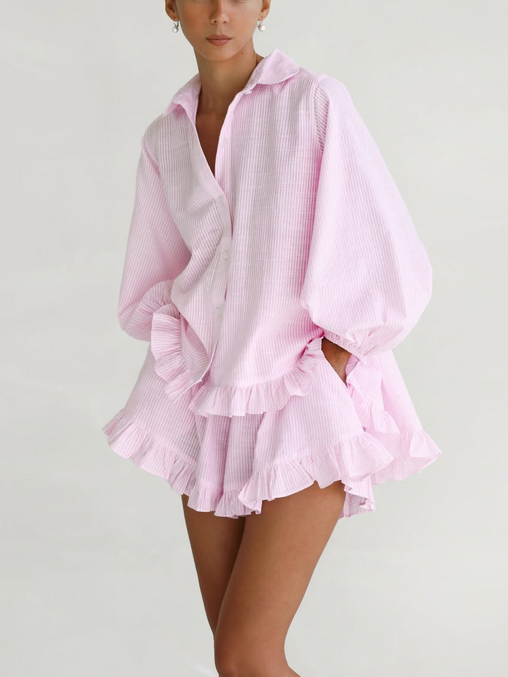Women's Ruffle Two-Piece Set - Playful Elegance for Summer