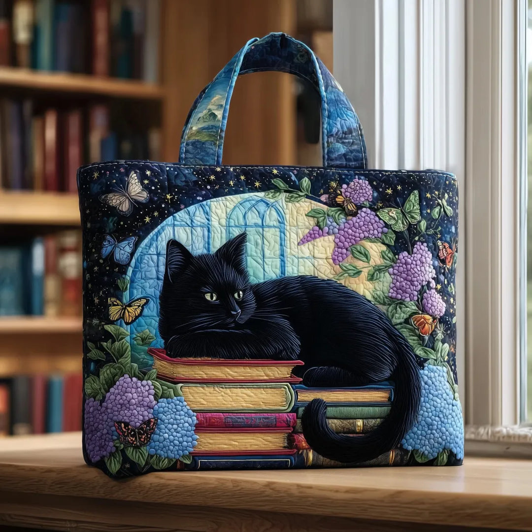 Women's Padded Cotton-Polyester Tote Bag with Cat Print