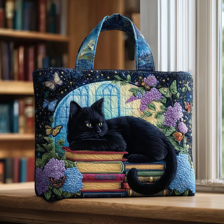 Women's Padded Cotton-Polyester Tote Bag with Cat Print