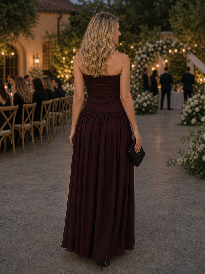 Women's Strapless Ruched Bodice Midi Dress - Effortless Elegance