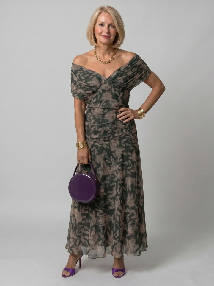 Women's Off-Shoulder Flow Midi Dress – Lightweight & Breezy