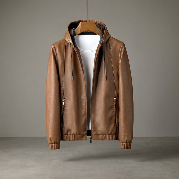 Men's Hooded Leather Jacket – Soft Stretch Casual Biker