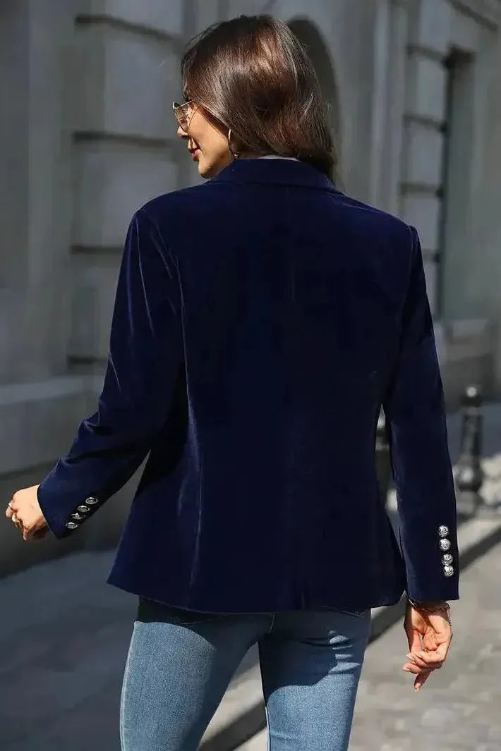 Women's Tailored Blazer with Gold Buttons - Effortless Elegance