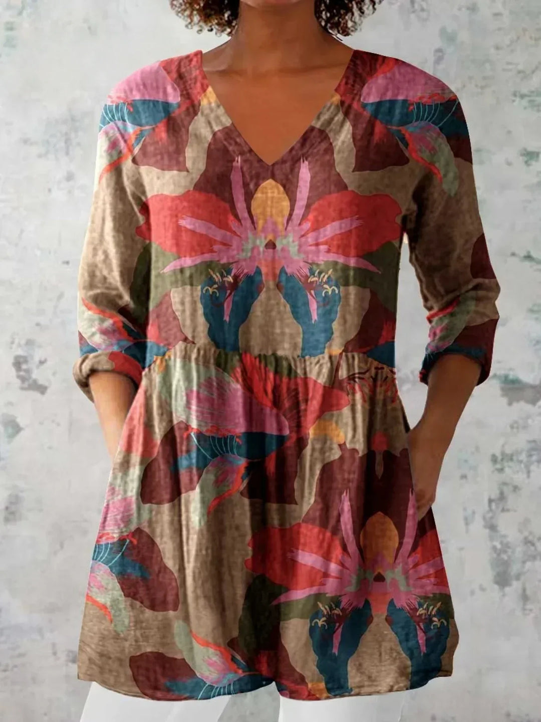 Women's Floral Doll Neck Blouse - Structured Collar & Relaxed Fit