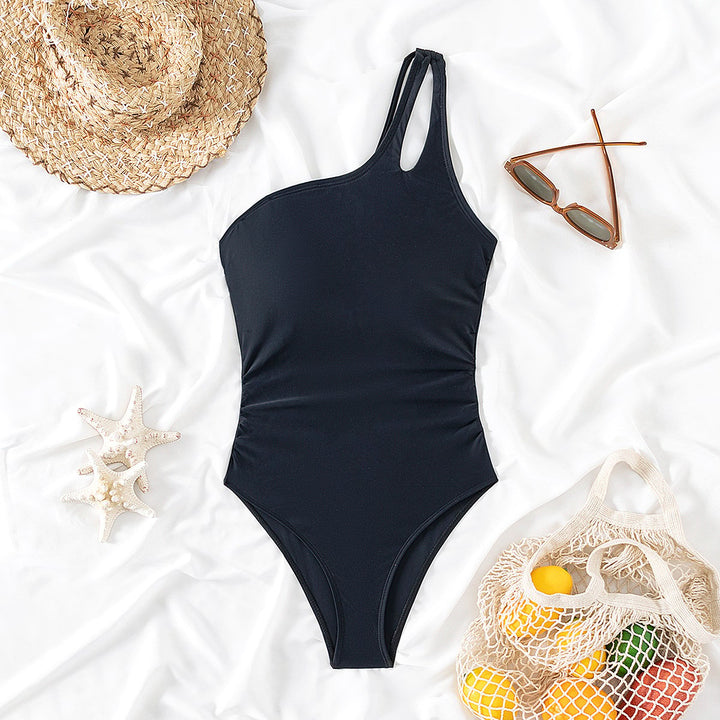 Women's One Shoulder One Piece Swimsuit - Asymmetric & Contouring