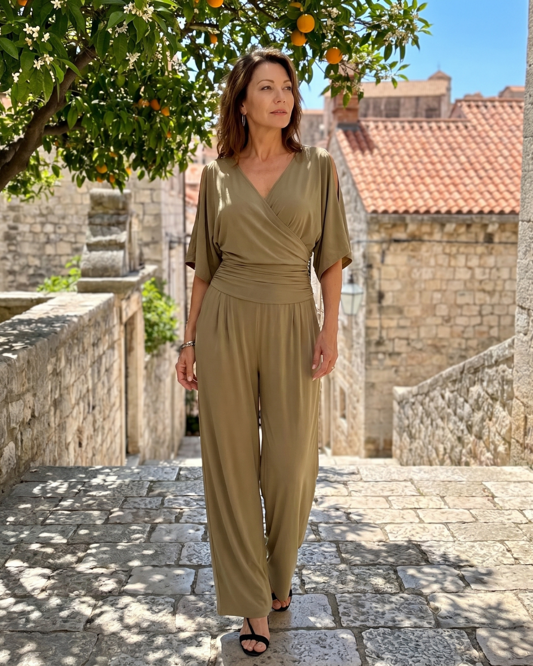 Women's Cold Shoulder Wrap Waist Relaxed Jumpsuit - Effortless Day to